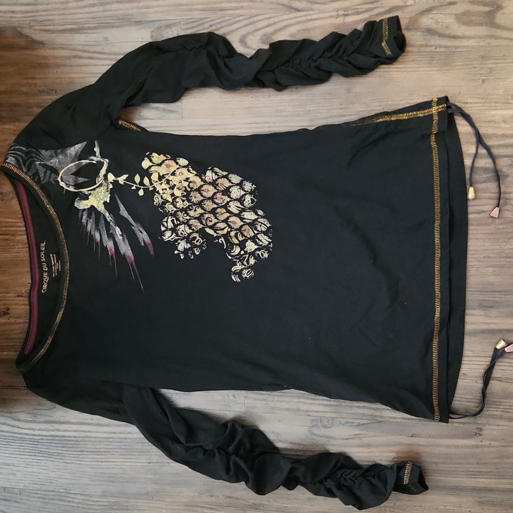 NEW Cirque Du Soliel Women's Black Long Sleeve Top w/Gold + Purple Design LARGE